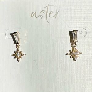 Aster Sparkle Drop Starburst Earrings Gold Tone CZ
